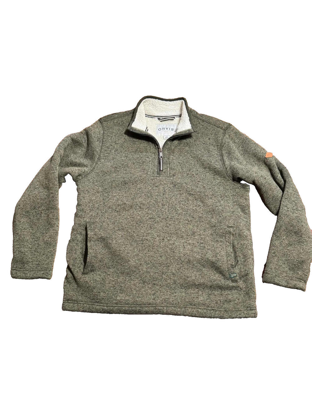 Orvis Jacket Mens Large Green Fleece 1/4 Zip Sherpa Lined Pullover Outdoor